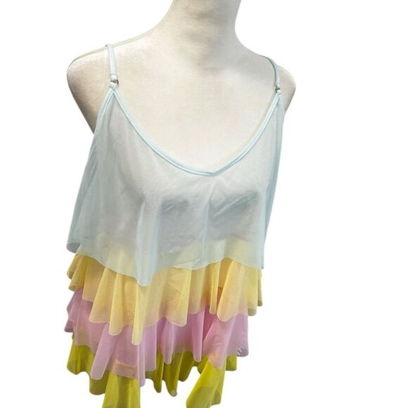 NWT Noblesse Oblige Pastel Tiered Mesh Nightgown Slip Dress Sheer Ruffle L - Picture 3 of 7